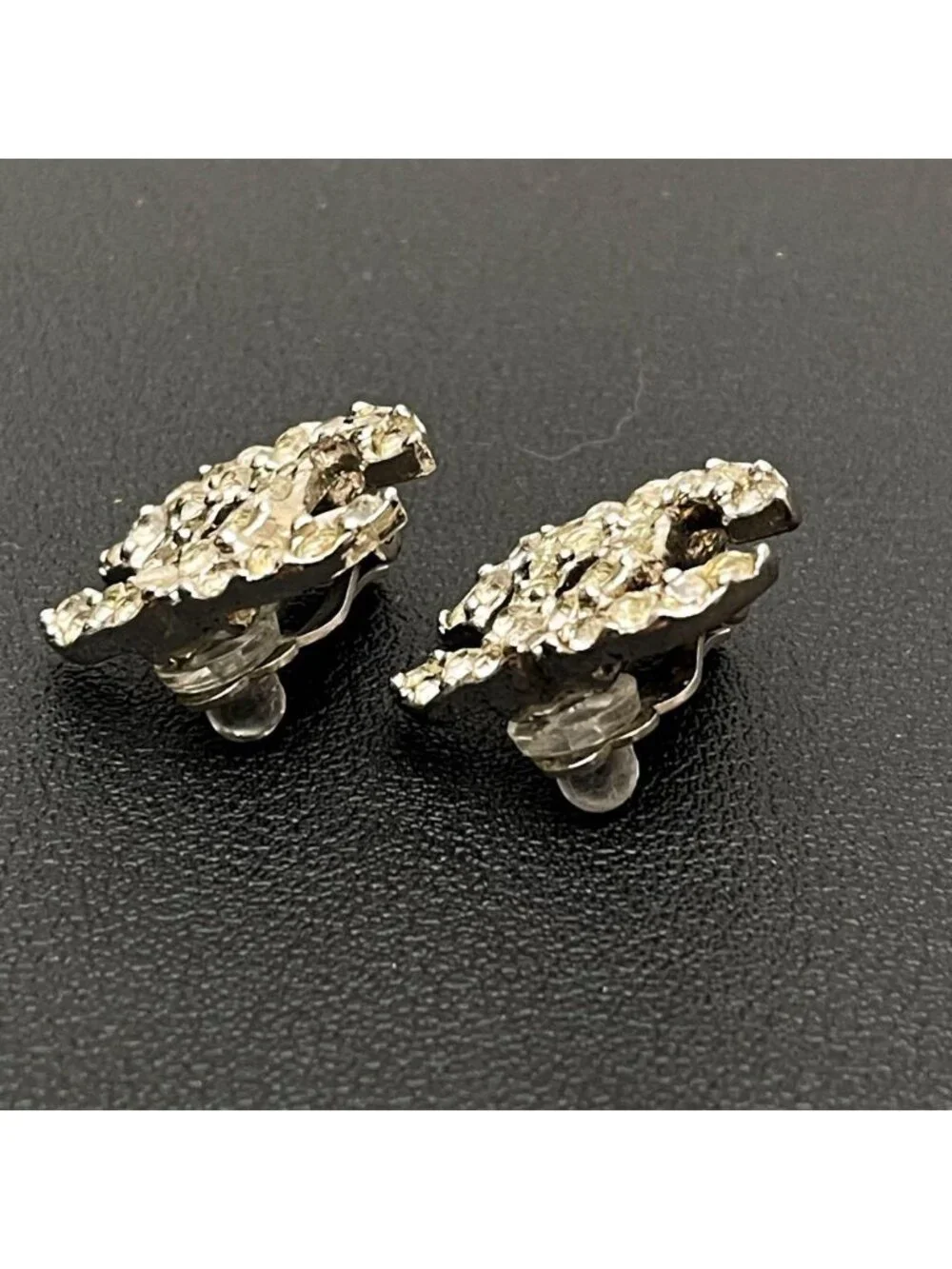 Chanel CC Logo Earrings 03A Rhinestone Icon Silver